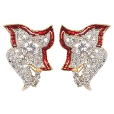 Imagem de Touchstone Brincos de pérola sintética de zircônia cúbica CZ com corte redondo oval de diamante sintético banhado a ouro e branco e dourado, Zircônia cúbica, Sem Pedra Preciosa