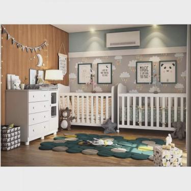 Imagem de Quarto de Bebê Irmãos com 2 Berços e Cômoda com Janela 100% mdf Uli Móveis Peroba