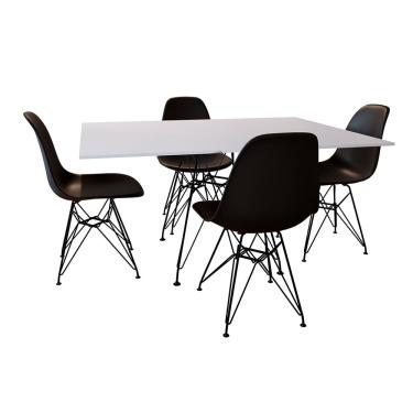 Imagem de Conjunto De Mesa Eames Eiffel De Ferro Preto Tampo Branco 120x75 4 Cadeiras Ferro Preta Assento Preto