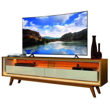 Imagem de Rack Bancada Para TV Até 70 Polegadas Com LED Requinte Madeirado/Off White Gelius