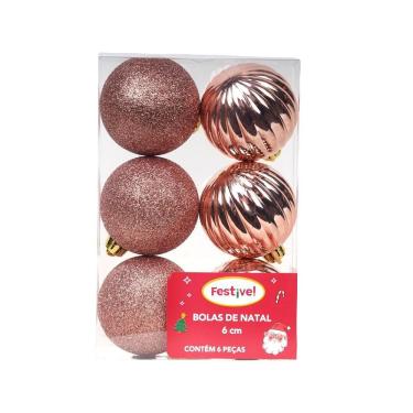 Imagem de Conjunto com 6 Bolas de 6cm Rose Gold para Árvore de Natal - Festive