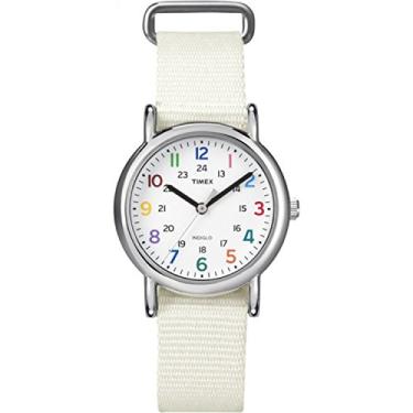 Imagem de Timex Relógio feminino T2N837KW Weekender com pulseira de nylon branco, Branco, Relógio analógico