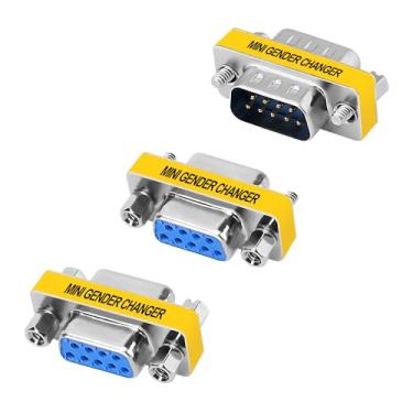 Imagem de Adaptador DB9 de 9 pinos, pacote com 3, conector DB9 macho para fêmea de 9 pinos, acoplador fêmea para fêmea, extensor macho para macho, suporte a mini trocador de gênero, acoplador de cabo serial