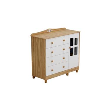 Imagem de Cômoda Infantil 4 Gavetas 1 Porta com Janela 100% MDF Elo Móveis Peroba