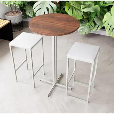 Imagem de Conjunto Mesa Alta Bar Bistrô Redonda Imbuia 2 Bancos Estofado Industrial White (Branco)