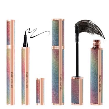 Imagem de Conjunto de rímel de fibra de seda 4D, conjunto de rímel preto e delineador, kit de longa duração e lápis delineador preto à prova d'água, sem aglomeração que dura o dia todo