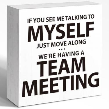 Imagem de Funny Quotes Placa de madeira para escritório, decoração de mesa, placa de bloco de madeira engraçada, placa rústica para casa, sala de estar, escritório, prateleira, decoração de mesa (12 x 12 cm) 03