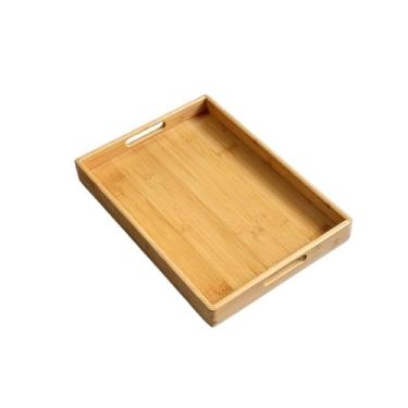 Imagem de Bandeja de serviço Bandeja de bambu e madeira para uso doméstico, bandeja retangular para frutas, jardim de infância, churrasco, pão, bandeja de madeira Bandeja decorativa