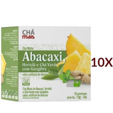 Imagem de Chá de Abacaxi Chá Verde Hortelã e Gengibre Vegano Cx. 10 sachês Kit 10-Unissex