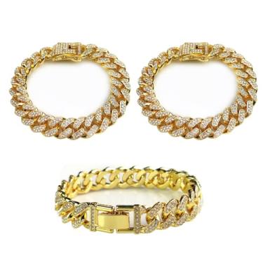 Imagem de JHJEWH 3 tornozeleiras de elos cubanos para mulheres, tornozeleiras com strass de ouro, conjunto de tornozeleiras com elos em camadas, pulseiras de tornozelo punk hip-hop, joias de presente para