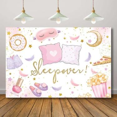 Imagem de Rcoaror Pijamas de festa do pijama, artigos de festa do pijama, fundo para aniversário, cinema, noite, meninas, decoração noturna, travesseiro, luta, spa, maquiagem, adereços para fotos, 188 x 119 cm