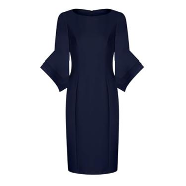 Imagem de Adrianna Papell Vestido feminino de malha crepe com manga em camadas, Cetim azul-marinho, 42