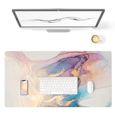 Imagem de Colorful Star Almofada de mesa de mármore azul e roxo impermeável, tapete de mesa de couro, teclado grande e mouse pad para jogos, para escritório, antiderrapante, acessórios de mesa para mulheres e