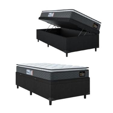 Imagem de Cama Box Baú Colchão Espuma D33 Pillow Top Millenium Cinza/Preto Hellen - Suporta até 120kg por Pessoa (Solteiro)