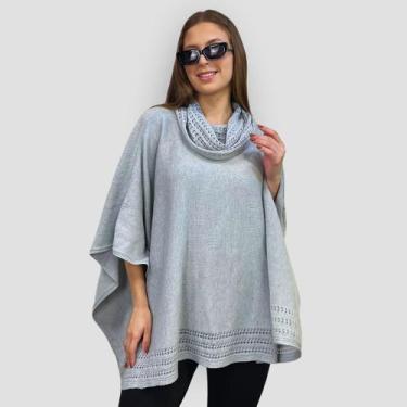 Imagem de Poncho Feminino Tricot Mousse Liso Gola Alta Casaco Inverno - GIP, Cin