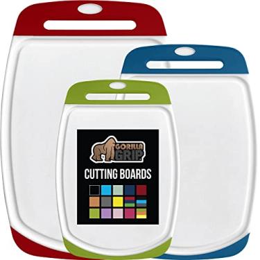 Imagem de Gorilla Grip Conjunto de 3 tábuas de corte de cozinha duráveis e reversíveis 100% livres de BPA, ranhuras para suco, lavável na lava-louças, borda de cabo de fácil aderência, tábuas de cortar,