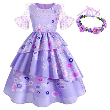 Imagem de Foierp Vestido de fantasia Mirabel para meninas – fantasia Isabella cosplay princesa festa de Halloween roupas de vestir com acessórios, Roxo B, 150,11-12 Years
