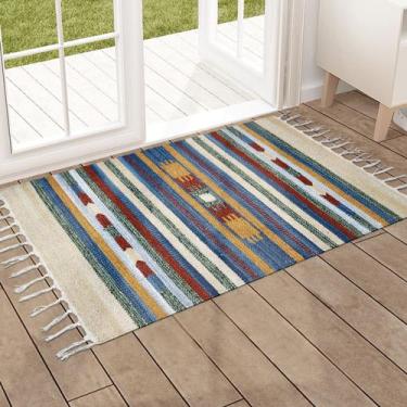 Imagem de 1 Tapete Capacho Kilim Original India 100% Algodão 50x70 Vr - IDEALIZA