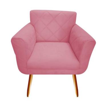 Imagem de Poltrona Decorativa Sabrina Suede Rosa Pés Madeira Mz Decor - Mazzero 