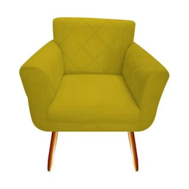 Imagem de Poltrona Decorativa Sabrina Couro Amarelo Pés Madeira Mz Decor - Mazze