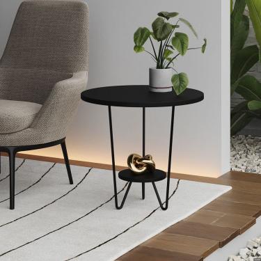 Imagem de Mesa Lateral Redonda Industrial Italy Ferro Preto e Tampo Preto