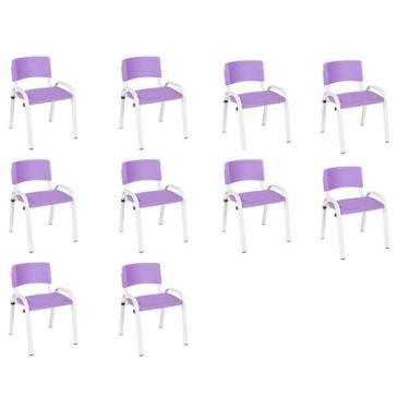 Imagem de Kit 10 Cadeira Iso Infantil Creche, Escola Base Branco Lilas - LAURALA