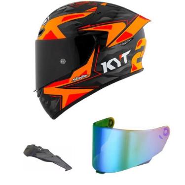 Imagem de Capacete Kyt Tt Course Antonelli Preto e Laranja Mais Viseira Camaleão