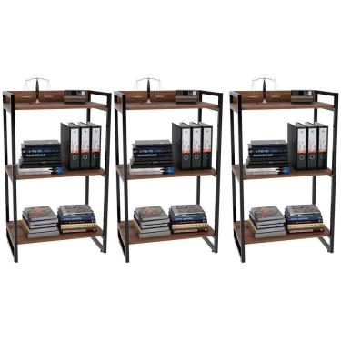Imagem de Kit 3 Estantes Com 3 Prateleiras Escritório 14x60 Cm Nogal