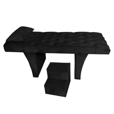 Imagem de Maca Estética Reta Capitonê 0,80M Sophia Com Escada Veludo Preto - Pallazio