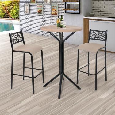 Imagem de Conjunto Bistrô Dani 2 Banquetas E Mesa Tampo Bp Redondo Ciplafe Preto Fosco/ Linho Bege