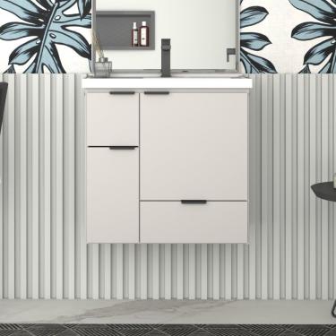 Imagem de Gabinete Para Banheiro Em Madeira Com Lavatório Em Mármore Sintético Orquídea Nude