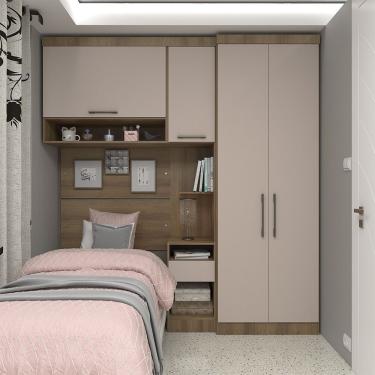 Imagem de Quarto De Solteiro Com Guarda Roupas Mesa De Cabeceira E Nicho Paris Luciane Móveis Avelã Pf Com Cinammon Pf