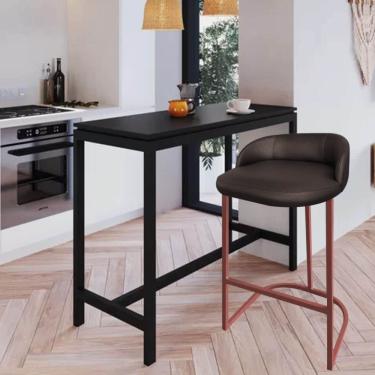 Imagem de Banqueta Betyna Com Encosto Alta Cozinha Bar Balcão Ferro Bronze Sintético Marrom - Amey Decor