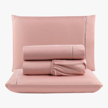 Imagem de Jogo De Lençol Peletizado 400 Fios Queen 4 Peças Barato - Casa - Hotel - Pousada - Salmão