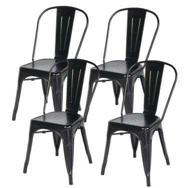 Imagem de Kit Com 4 Cadeira Tolix Iron Aço Carbono Industrial - Preto