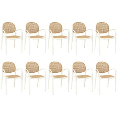 Imagem de Kit 10 Cadeiras De Jantar Roma Com Braço Para Sala E Cozinha - Bege