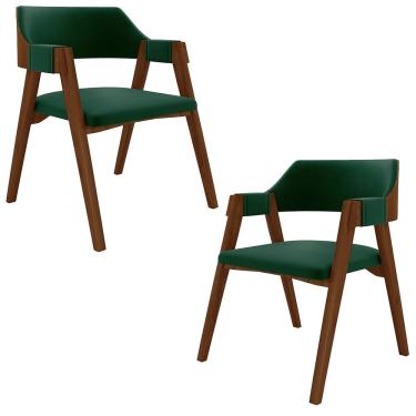 Imagem de Kit 2 Cadeiras Sala De Jantar E Jogos Carteados Madeira Maciça Poker Veludo Verde-imbuia G42 - Gran Belo