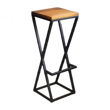 Imagem de Banqueta Mark X Com Suporte Pés De Metalon Assento De Madeira Para Bancada De Cozinha Preto