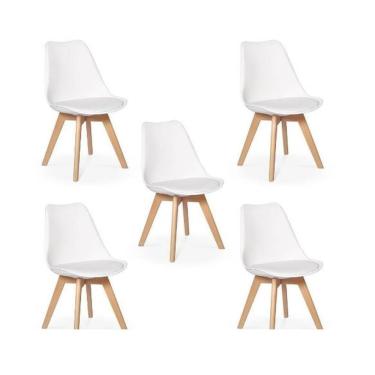 Imagem de Conjunto C-5 Cadeiras Charles Eames Leda Saariem Design Wood Estofada Base Madeira - Br...