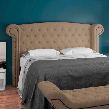 Imagem de Cabeceira para Cama Box Sofia Casal Queen Bouclê Bege Botonê com Tachinhas Lyam Decor