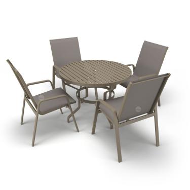 Imagem de Mesa 4 Cadeiras Ripado Piscina Alumínio Fendi E Tela Fendi