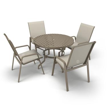 Imagem de Mesa 4 Cadeiras Ripado Piscina Alumínio Fendi E Tela Bege
