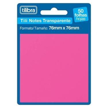 Imagem de Bloco Adesivo Tili Notes Transparente 76x76mm 50 Folhas Tilibra Rosa