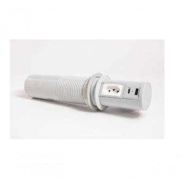 Imagem de Torre De Tomada Mini Totem Altomático 1 Tomada + Usb Tipo A E Tipo C Cinza Qm 52200.21