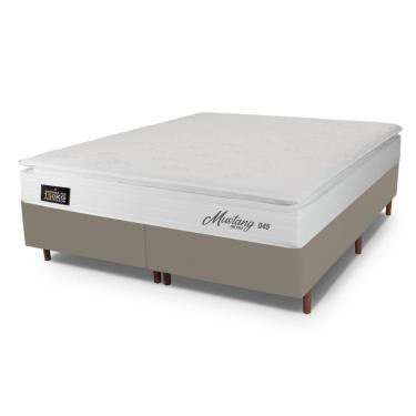 Imagem de Cama Box Baú Queen Mustang com Colchão Espuma D45 Suede Branco Hellen Estofados e Colchões