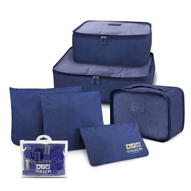 Imagem de Kit Organizador De Malas + Frascos De Viagem 7 Peças Azul