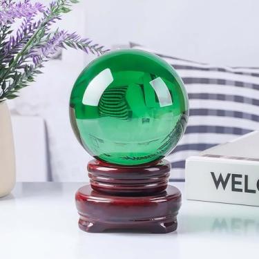 Imagem de mwpqbd Bola de cristal + suporte de madeira maciça, adequado para decoração para atrair riqueza e mudar a fortuna, transformar o infortúnio em adivinhação do olhar de boa sorte e adivinhação Feng Shui