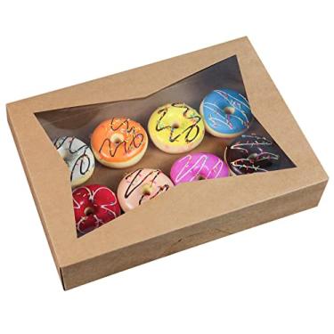 Imagem de SOROO Pacote Com 8 Caixas De Confeitaria Marrom 40 X 28 7 Cm, Grandes Para Donuts, Muffins E Biscoitos Janela, Recipiente Papelão Pop-Up Automático Viagem, Comporta 12
