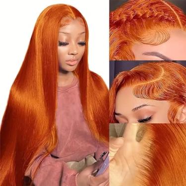 Imagem de XUANCAILE Perucas De Renda Frontal Ruiva, Cabelo Humano, 28 Polegadas, Densidade 180%, 13X4, Completa, Hd, Transparente, Reta, Cor Laranja, Para Mulheres Negras