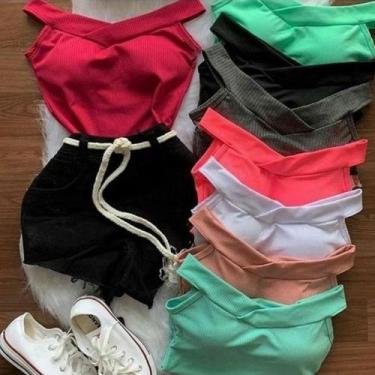 Imagem de Blusa canelada ombro a ombro cavada feminina - Filó Modas, G, Rosa